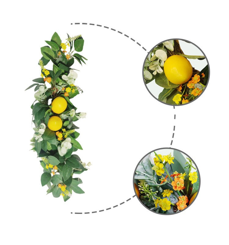 Artificial Lemon Flowers and Eucalyptus Leaves 20 Inch Door Hanging Spring Decoration, 1 Pc