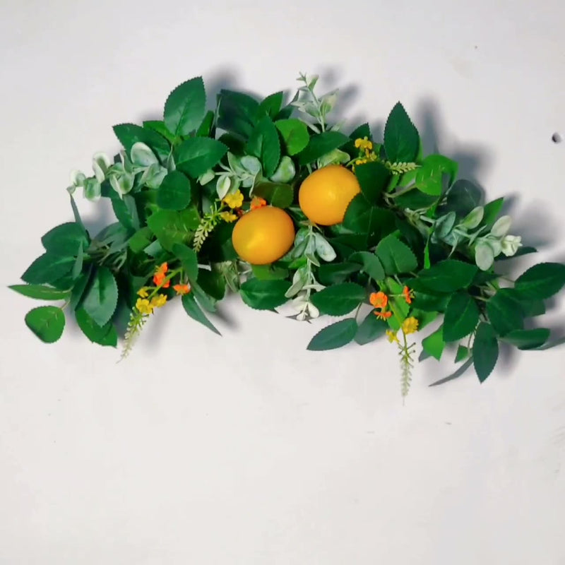 Artificial Lemon Flowers and Eucalyptus Leaves 20 Inch Door Hanging Spring Decoration, 1 Pc