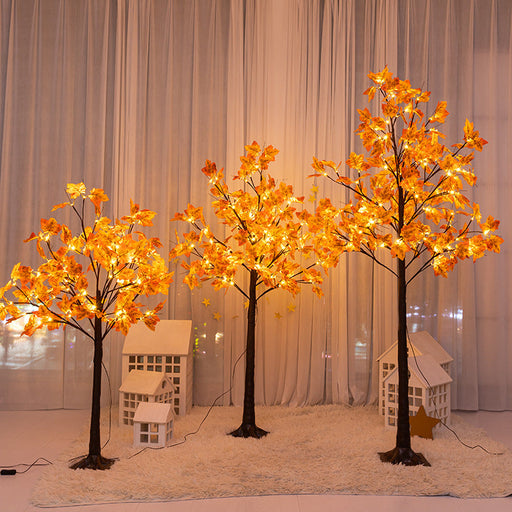 3 Pack Artificial Lighted Maple Trees 4FT 5FT 6FT Pre-lit USB Operated Fall Decor Bulk