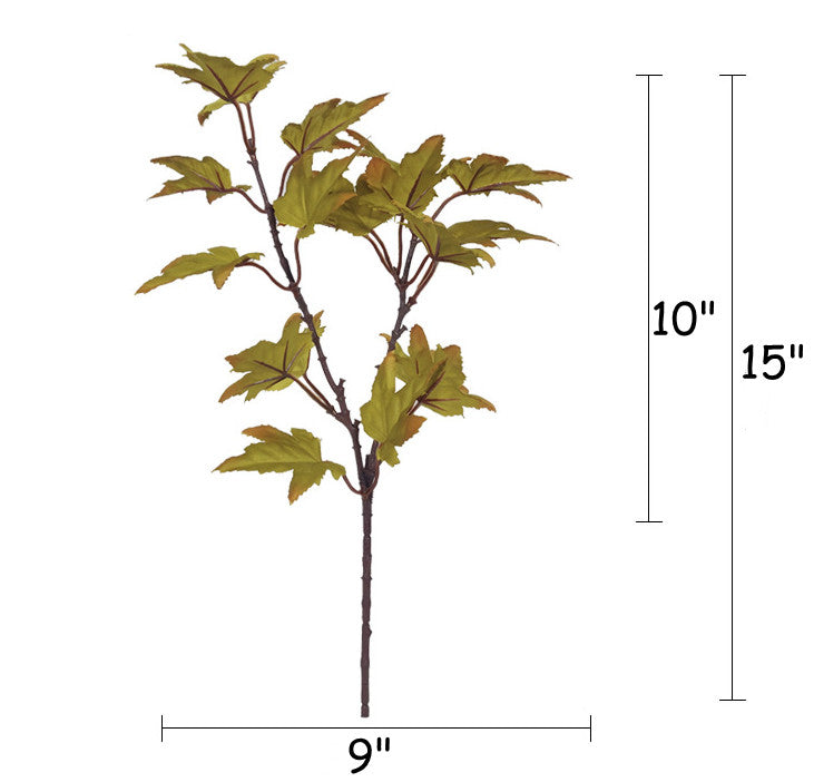 15 Inch Artificial Maple Leaf Stems Branches Spray - 10 Pcs Silk Leaves Plants