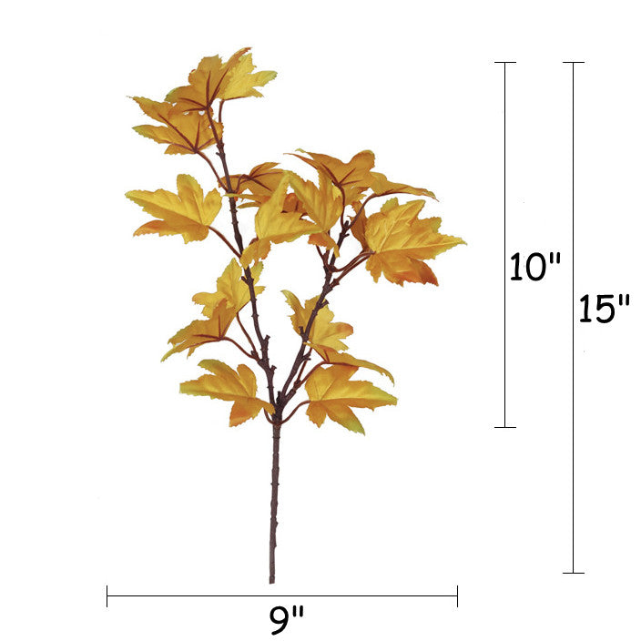 15 Inch Artificial Maple Leaf Stems Branches Spray - 10 Pcs Silk Leaves Plants