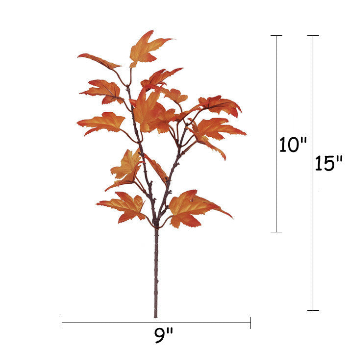 15 Inch Artificial Maple Leaf Stems Branches Spray - 10 Pcs Silk Leaves Plants