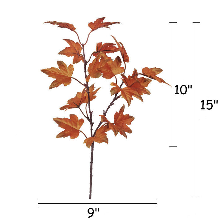 15 Inch Artificial Maple Leaf Stems Branches Spray - 10 Pcs Silk Leaves Plants