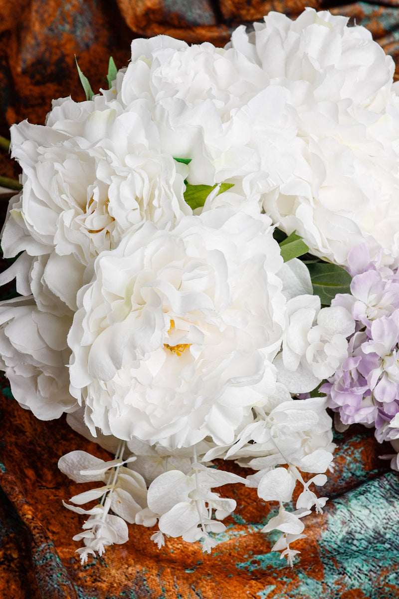 Faux Spring Bouquet 25 Inch White and Purple Artificial Flowers Bulk Quantity