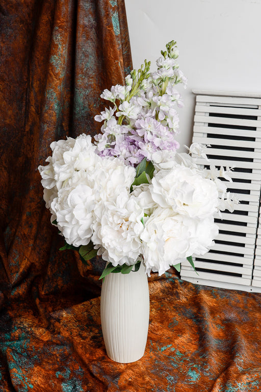 Faux Spring Bouquet 25 Inch White and Purple Artificial Flowers Bulk Quantity