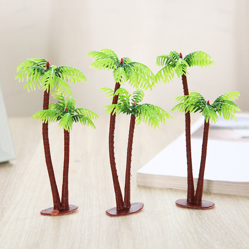 10 Pcs Artificial Mini Coconut Palm Trees Green Silk Water Plants for Miniature Landscape Decoration