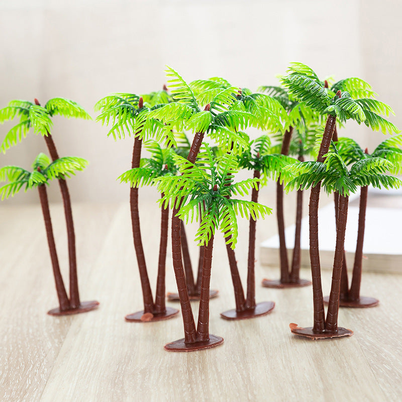 10 Pcs Artificial Mini Coconut Palm Trees Green Silk Water Plants for Miniature Landscape Decoration