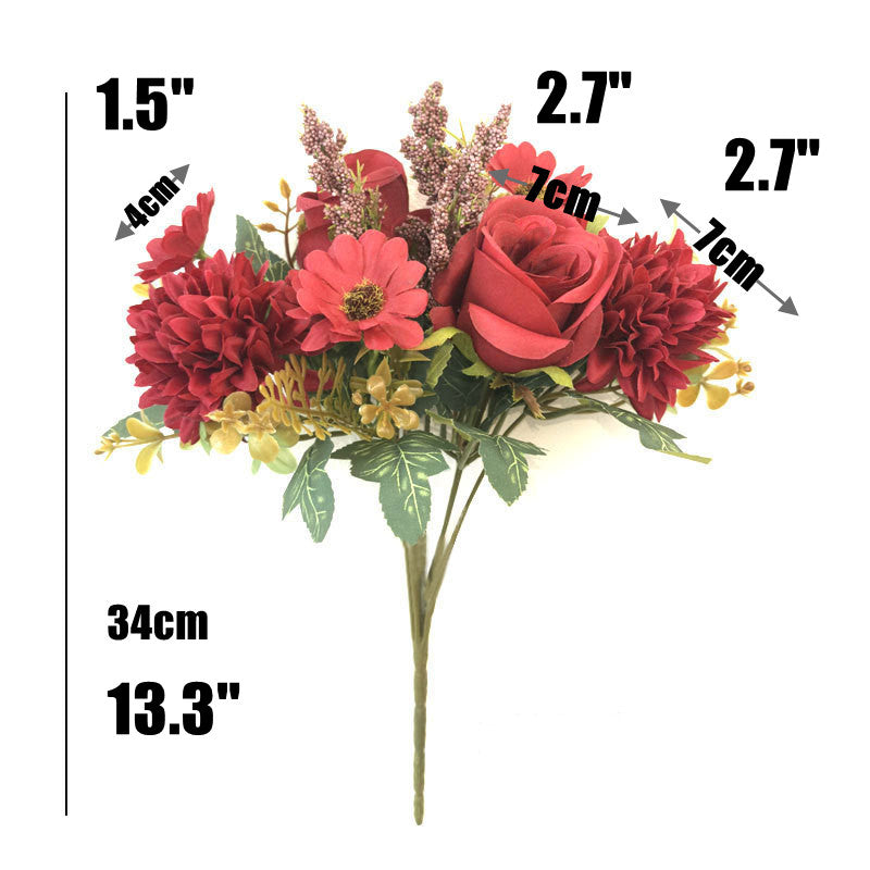 13 Inch Artificial Mixed Flower Bush Bouquet 10 Pcs Roses Chrysanthemums Autumn Home Wedding Decor