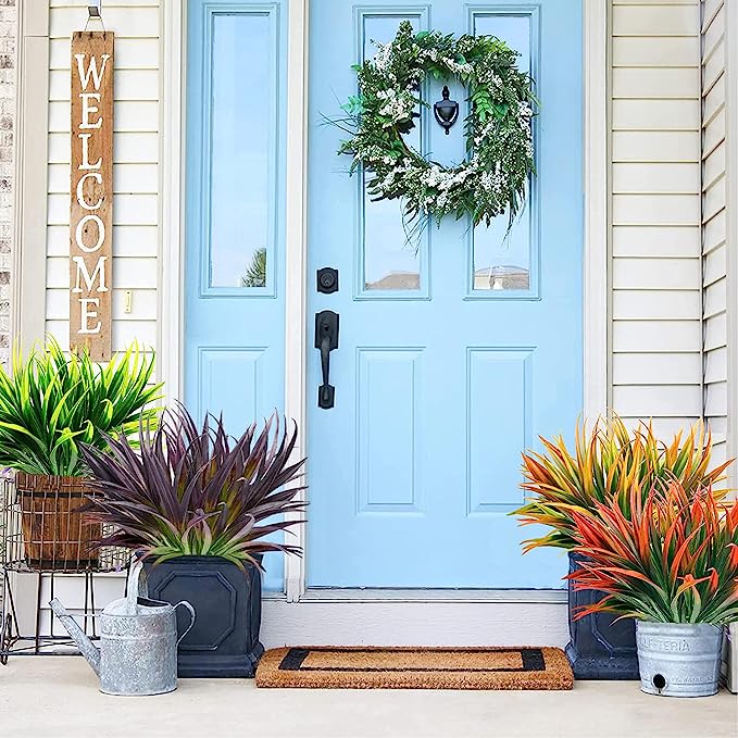 8 Pcs Artificial Tall Grass Plants UV Resistant Outdoor Bushes Tropical Flowers for Patio Porch Planters
