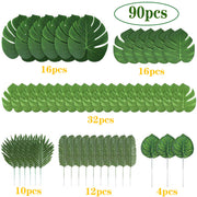 90 Pcs Artificial Palm Monstera Leaves Bulk Pack for Party DIY Decorations