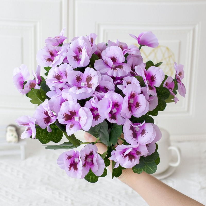 2 Pcs Artificial Pansy Bush Flowers UV Resistant for Outdoors, Bulk Wholesale
