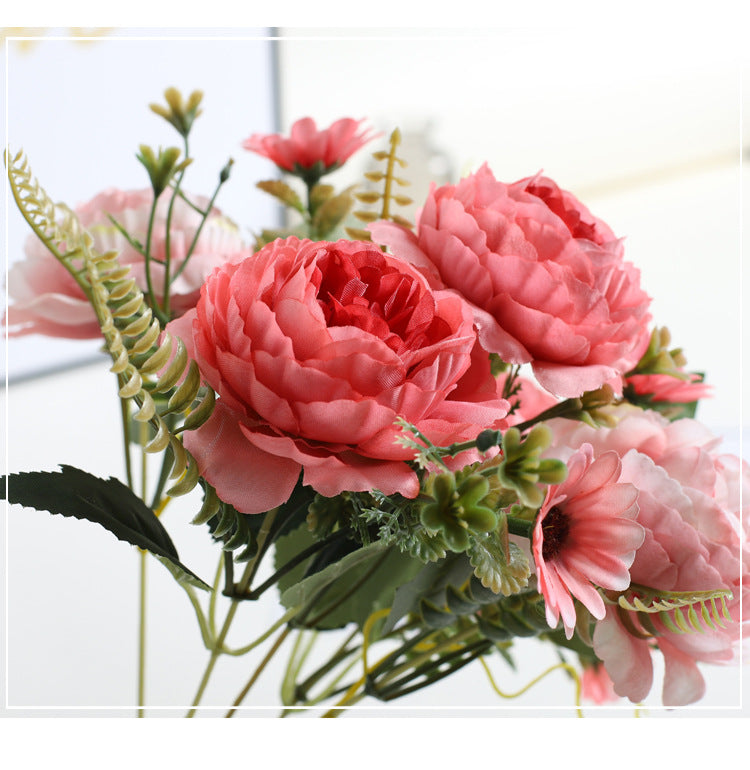 11.8 Inch Artificial Peony and Daisy Bush Bouquet, Mixed Flowers, Small Table Arrangement, 1 Piece, Silk Flowers for Home Decor and Wedding DIY