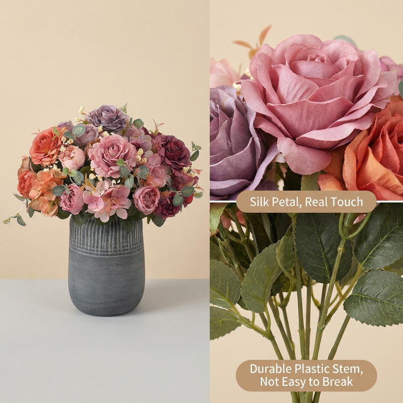 12 Inch Artificial Peony and Hydrangea Bouquet, 12 Packs Mixed Silk Flowers