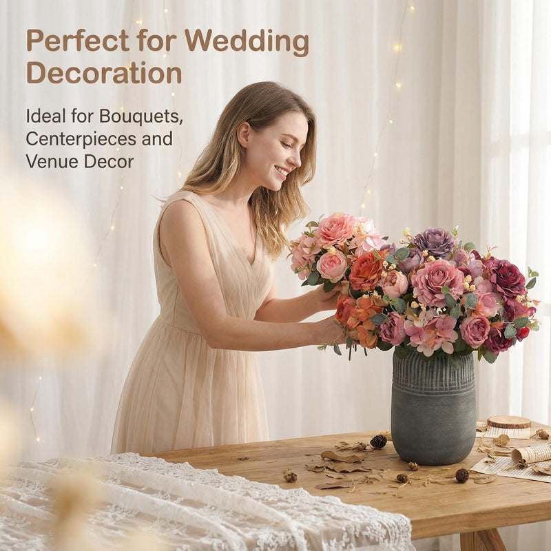 12 Inch Artificial Peony and Hydrangea Bouquet, 12 Packs Mixed Silk Flowers