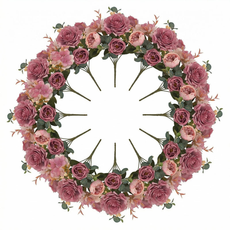 12 Inch Artificial Peony and Hydrangea Bouquet, 12 Packs Mixed Silk Flowers