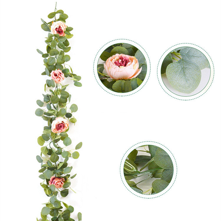 5.6 Ft Artificial Eucalyptus and Peony Flower Garland Bulk Quantity