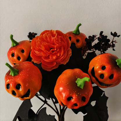 14 Inch Artificial Peony Pumpkin Skull Bush Bouquet 6 Stems Halloween Decoration