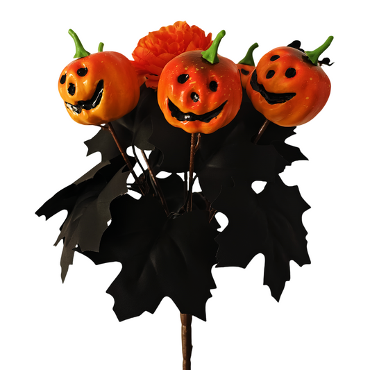 14 Inch Artificial Peony Pumpkin Skull Bush Bouquet 6 Stems Halloween Decoration