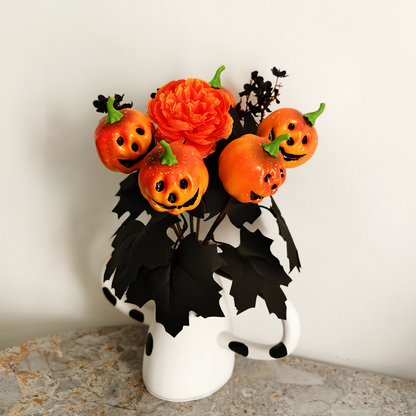14 Inch Artificial Peony Pumpkin Skull Bush Bouquet 6 Stems Halloween Decoration