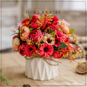 6 Inch Artificial Peony and Daisy Flower Bouquet in Vase, 1 Pot, Silk Flowers