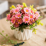 6 Inch Artificial Peony and Daisy Flower Bouquet in Vase, 1 Pot, Silk Flowers