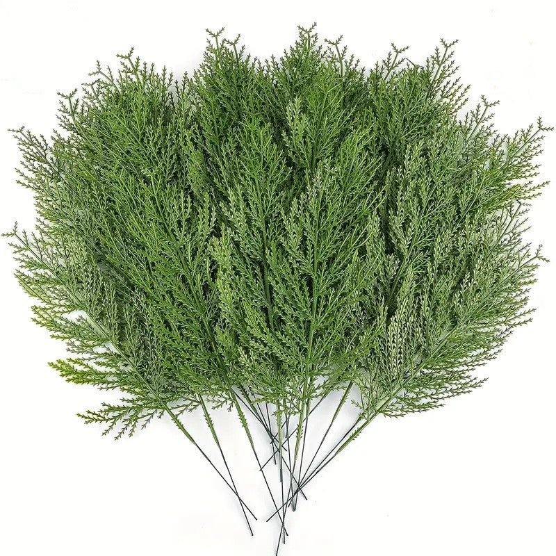 40 Pcs Artificial Pine Cedar Stems 12 Inch Green Faux Branches for Wreath Crafts Bulk