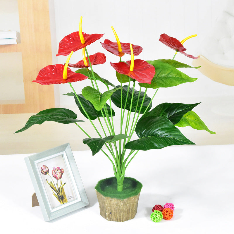 20 Inch Red Anthurium Bush Artificial Flowers UV Resistant 6 Stems Bulk