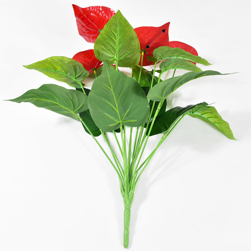 20 Inch Red Anthurium Bush Artificial Flowers UV Resistant 6 Stems Bulk