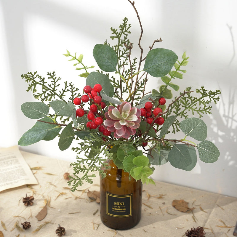 14 Inch Artificial Holy Berry Bouquet 10 Stems Christmas Floral Arrangement