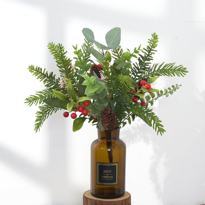 14 Inch Artificial Holy Berry Bouquet 10 Stems Christmas Floral Arrangement