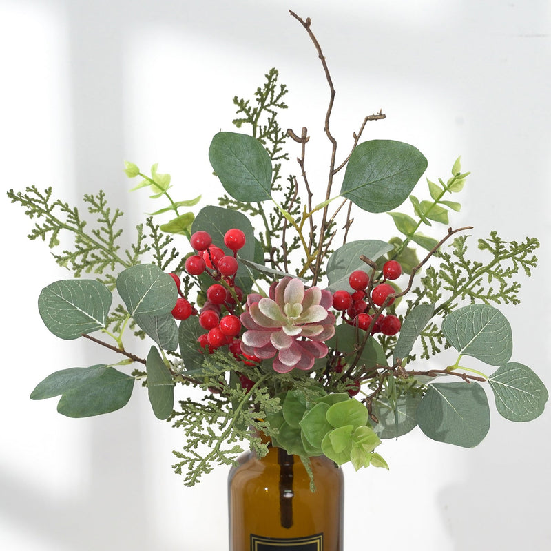 14 Inch Artificial Holy Berry Bouquet 10 Stems Christmas Floral Arrangement