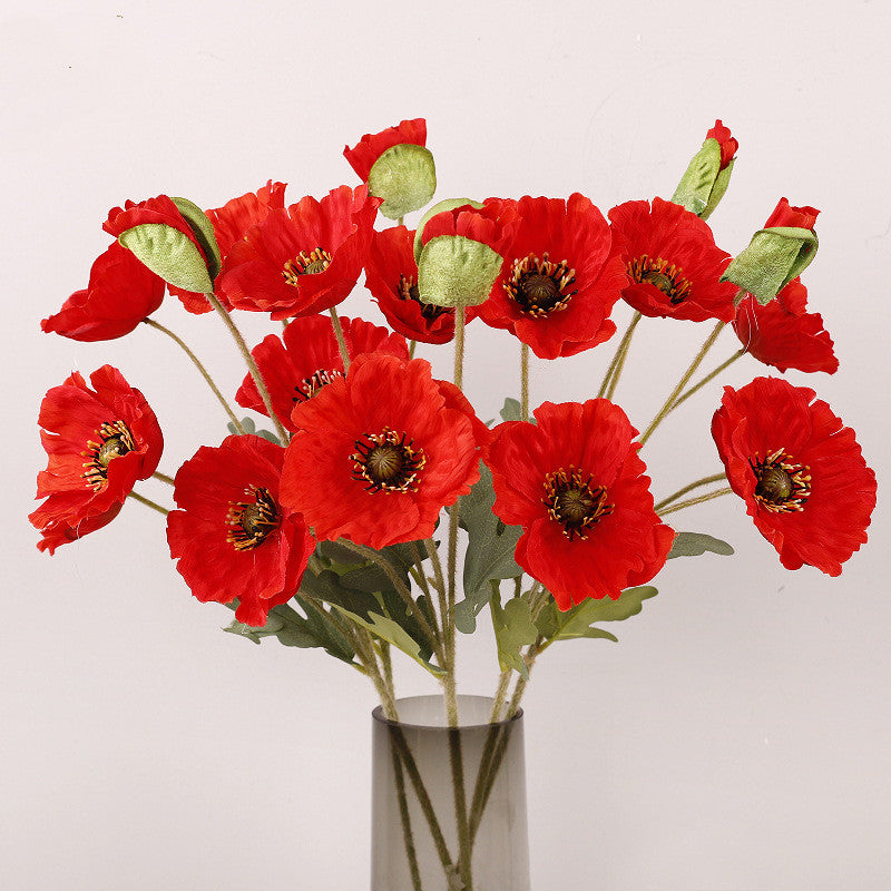 12 Inch Artificial Silk Poppy Flowers Bouquet 12 Pcs Bulk Wholesale