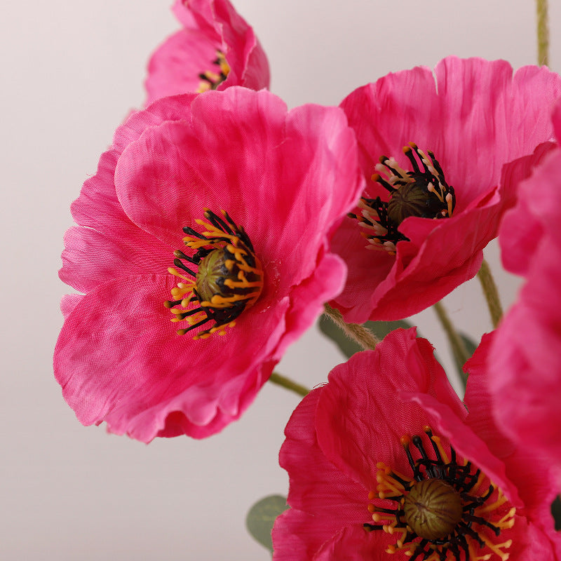 12 Inch Artificial Silk Poppy Flowers Bouquet 12 Pcs Bulk Wholesale