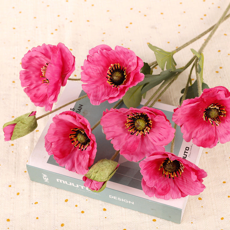 12 Inch Artificial Silk Poppy Flowers Bouquet 12 Pcs Bulk Wholesale