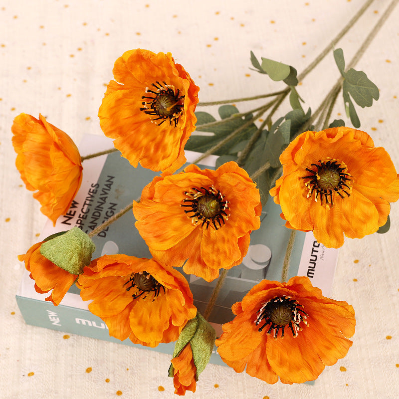 12 Inch Artificial Silk Poppy Flowers Bouquet 12 Pcs Bulk Wholesale