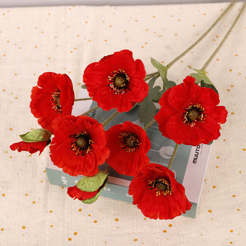 12 Inch Artificial Silk Poppy Flowers Bouquet 12 Pcs Bulk Wholesale