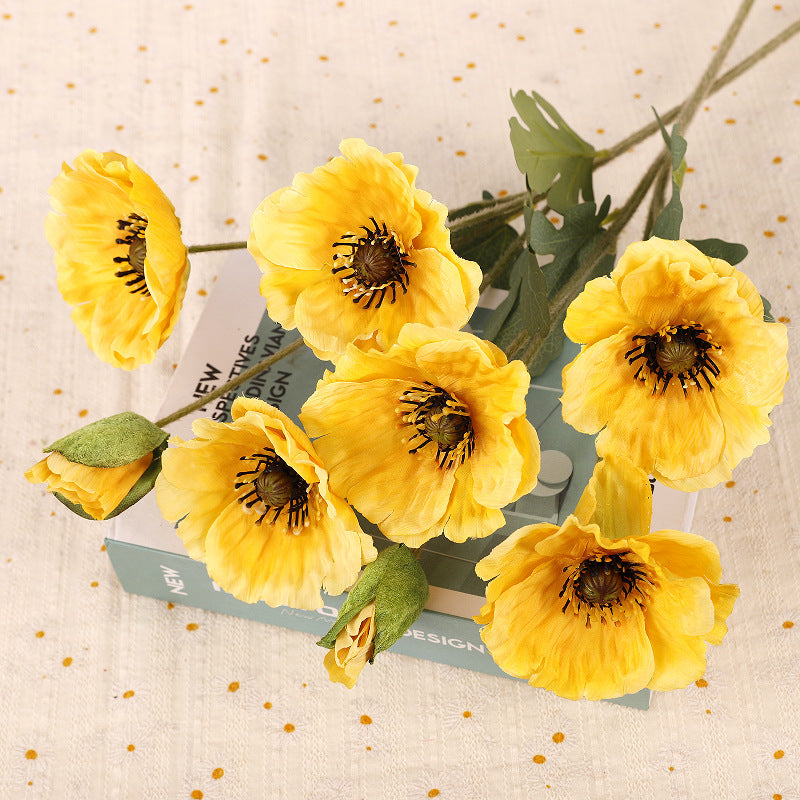 12 Inch Artificial Silk Poppy Flowers Bouquet 12 Pcs Bulk Wholesale