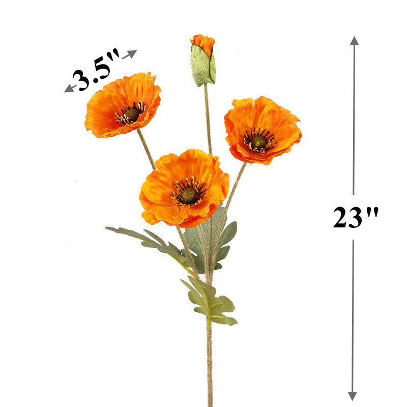 12 Inch Artificial Silk Poppy Flowers Bouquet 12 Pcs Bulk Wholesale