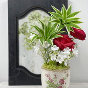 Artificial Rose Flowers Arrangement Bulk 12 Inch Pre-Potted in Vase, 6 Pcs Silk Flowers