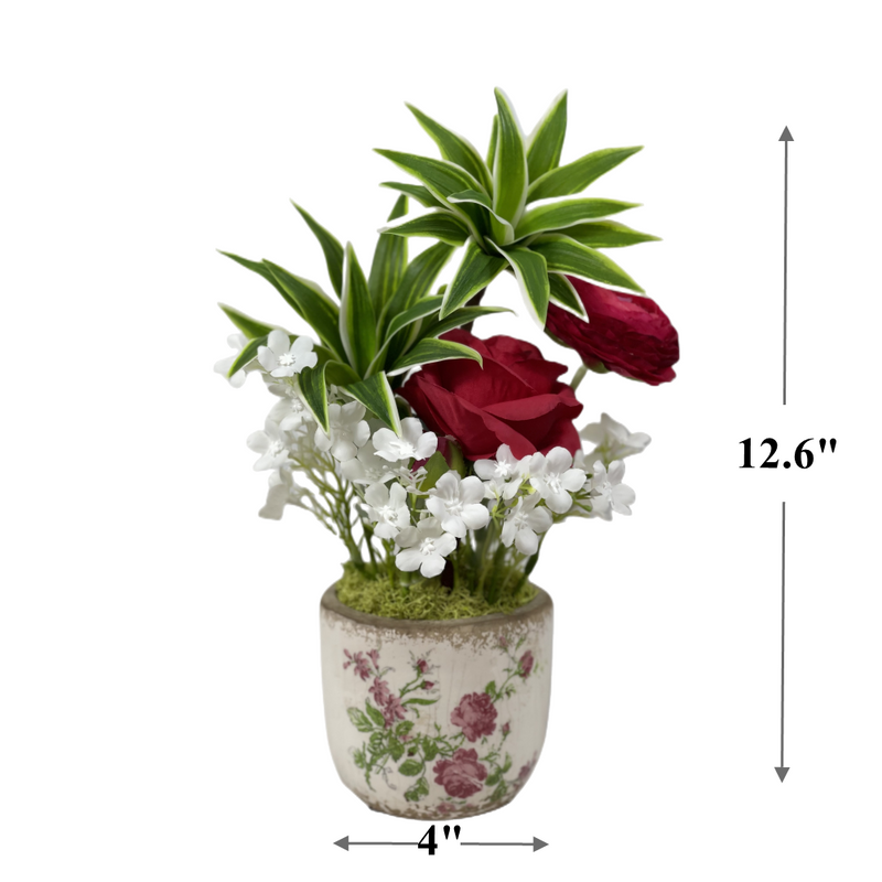 Artificial Rose Flowers Arrangement Bulk 12 Inch Pre-Potted in Vase, 6 Pcs Silk Flowers