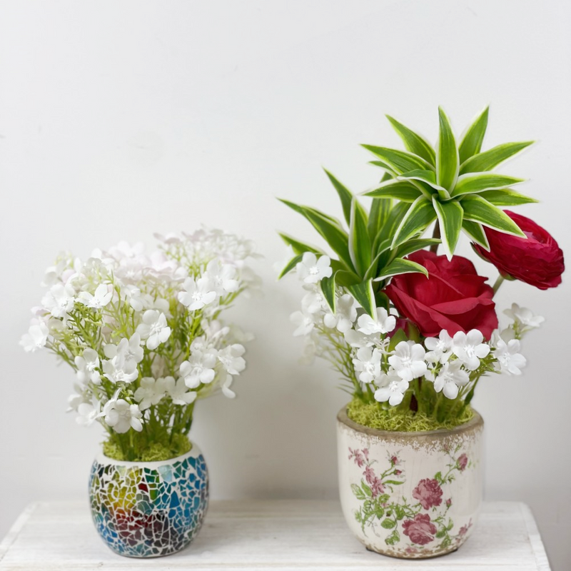 Artificial Rose Flowers Arrangement Bulk 12 Inch Pre-Potted in Vase, 6 Pcs Silk Flowers