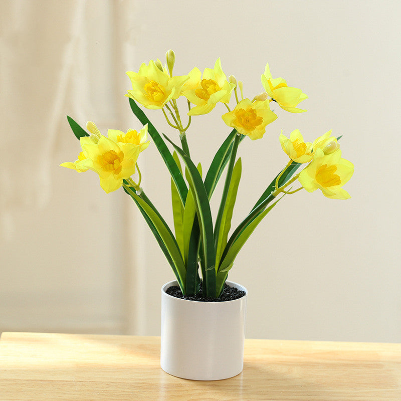 13 Inch Artificial Daffodil Flowers in Vase, Potted Bonsai Narcissus Floral Arrangement, Bulk Set