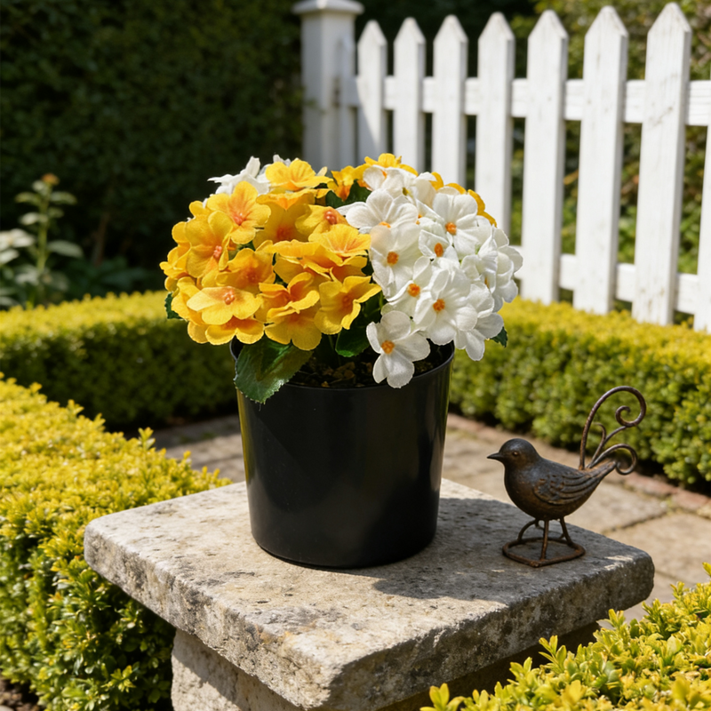 7.8 Inch Artificial Primula Plants with Plastic Pot, Bulk Quantity for Garden Outdoors