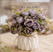 6 Inch Artificial Purple Flower Bouquet in Pot, 1 Pc Silk Floral Arrangement