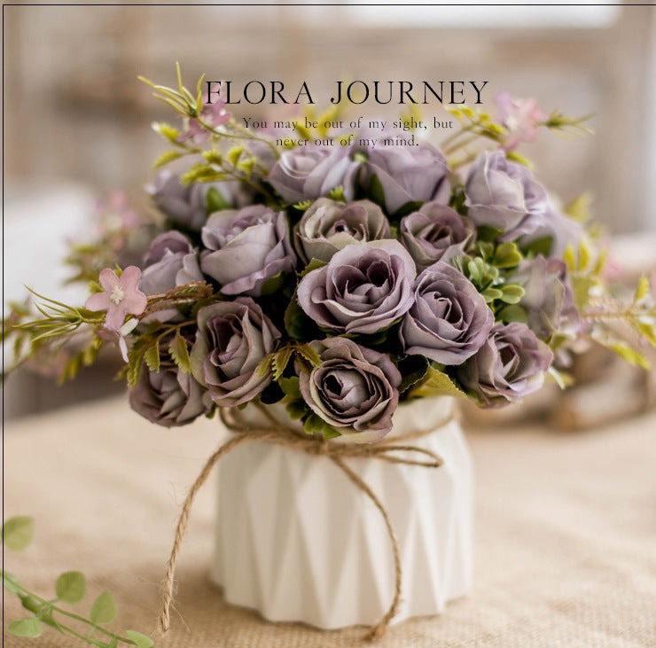 6 Inch Artificial Purple Flower Bouquet in Pot, 1 Pc Silk Floral Arrangement