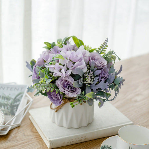 6 Inch Artificial Purple Flower Bouquet in Pot, 1 Pc Silk Floral Arrangement