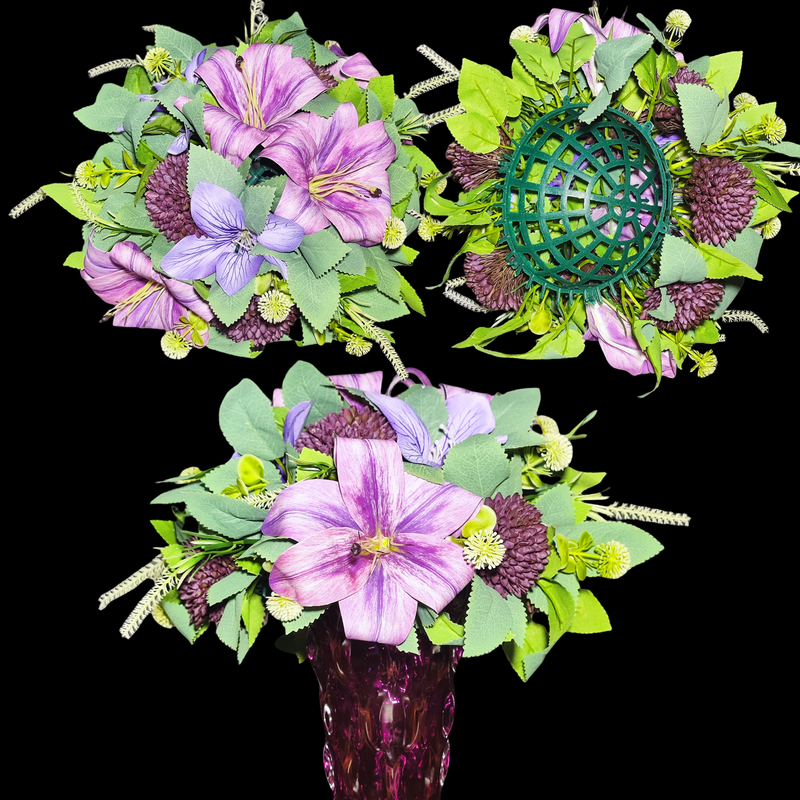 Mixed Purple Lily and Mum Artificial Flower Balls, 6 Pcs Bulk Wedding Centerpiece Decorations