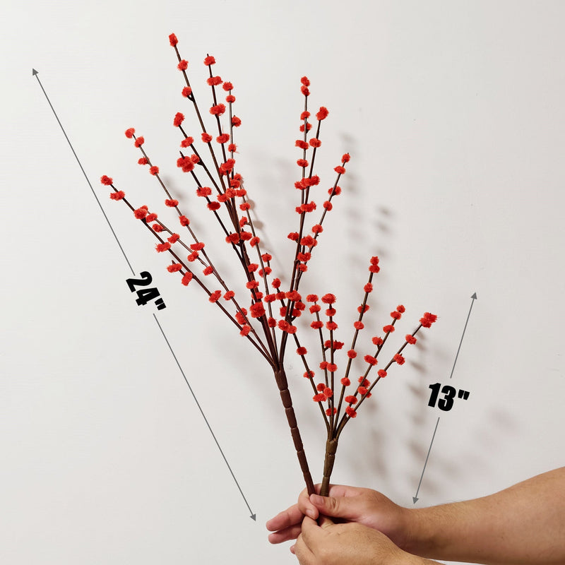 Artificial Red Pussy Willow Branches 10 Pcs 24 Inch Bulk Floral Stems for Wedding Home Decor