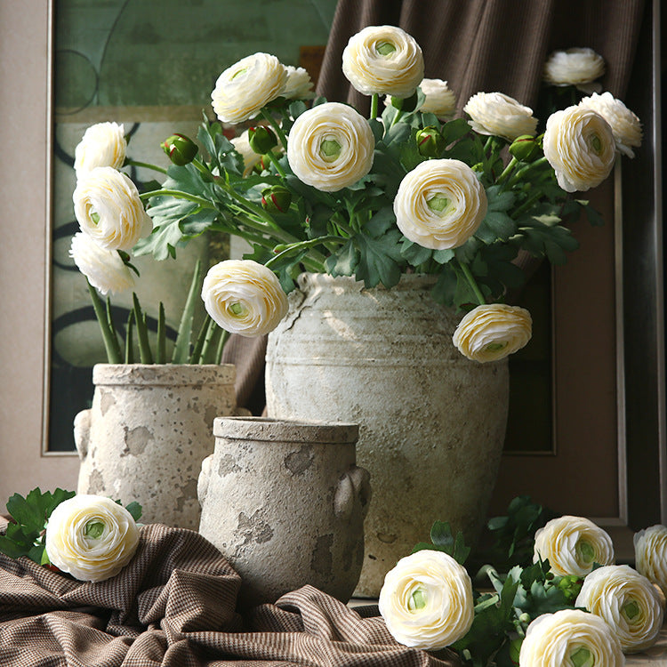 19 Inch Persian Buttercup Ranunculus Flowers, 10 Pcs Artificial Silk with Real Touch Stems