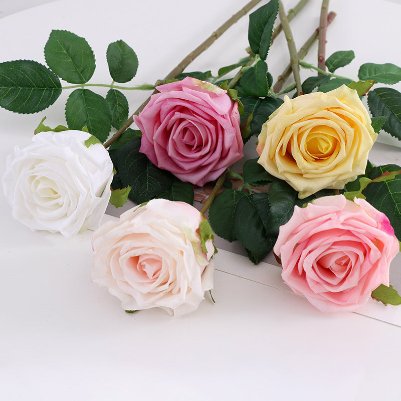 17 Inch Artificial Realistic Pink and White Roses Bouquet, Real Touch Silk Flowers, Bulk Wholesale, 17" Stems